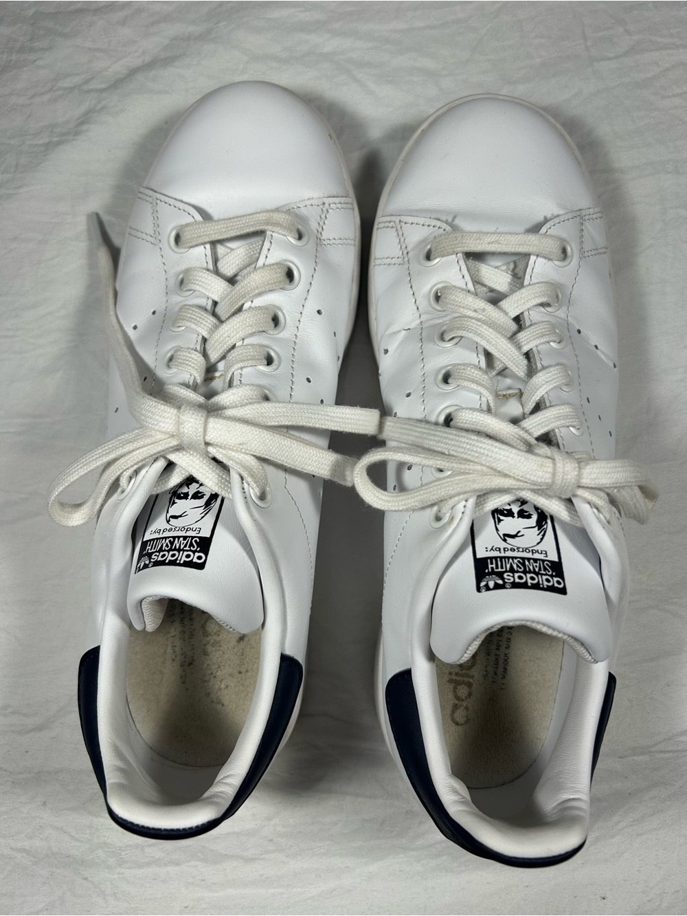 Adidas Originals Stan Smith Classic White and Navy Leather Sneakers Women’s 8.5